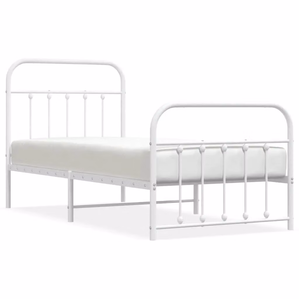 Berkfield Home Metal Bed Frame with Headboard and Footboard in White, W/D/H: 90 x 200 cm – 2