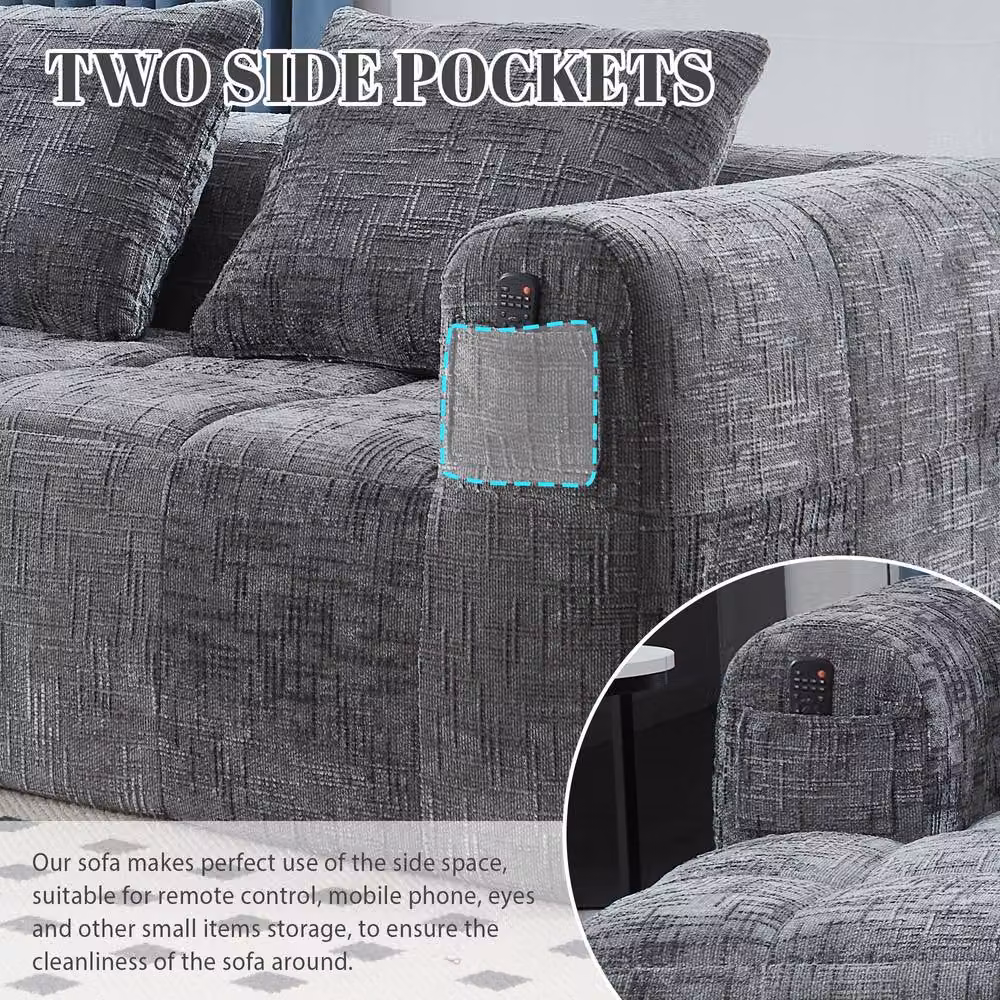 Direct Wicker Grey L-Shape Modular Sectional Cloud Couch, 3 Seater Reversible Upholstered Sofa with Scatter Cushions and Removable Fabric Covers – 3