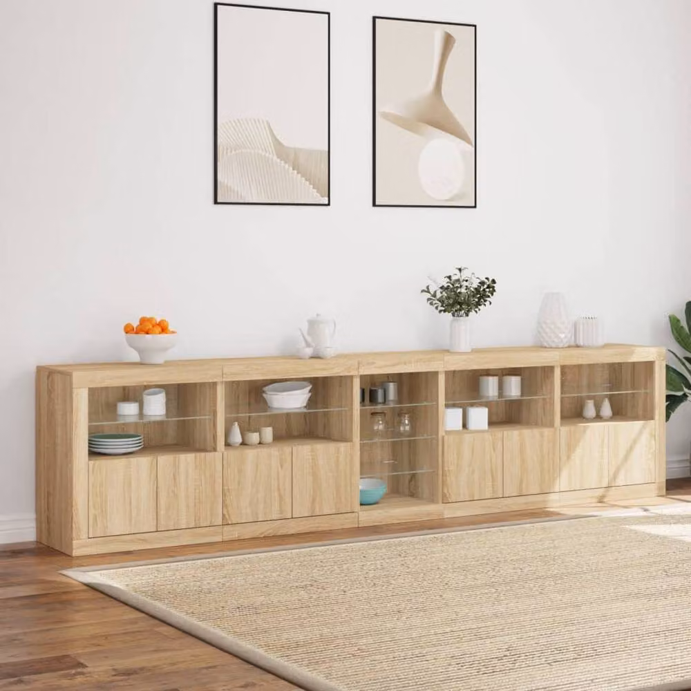 Berkfield Home Modern Sideboard with Integrated LED Lights in Sonoma Oak Brown, W: 283 cm, D: 37 cm, H: 67 cm – 3
