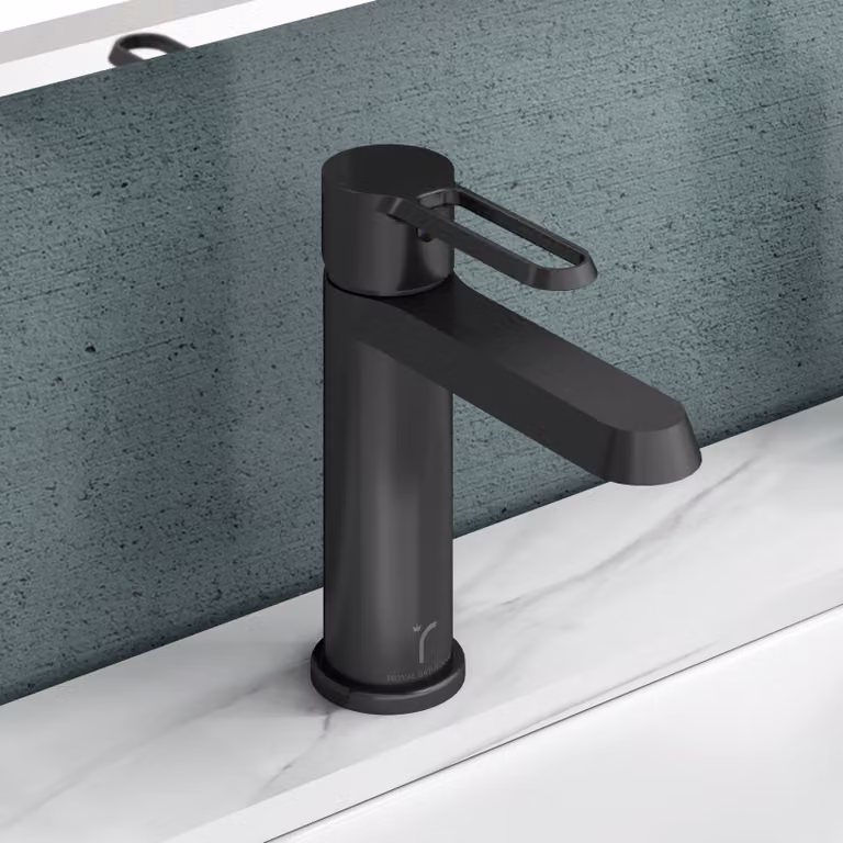Royal Bathrooms Noble Round Mono Basin Mixer Tap, Matt Black, Single Lever Brass Construction