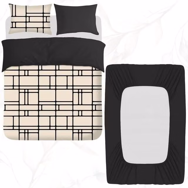 Grace Reversible Microfibre Duvet Cover Set with Fitted Sheet and Pillowcase in Beige – 1