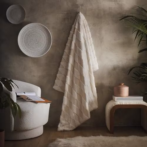 Appletree Hygge Recycled Polyester Throw in Brown, W/D/H: 150 x 200 cm, Jacquard Boucle with Tufted Harlequin Diamonds – 2