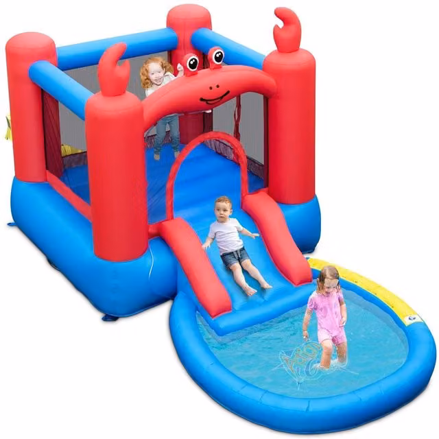COSTWAY Inflatable Bouncer Playhouse Castle with Slide in Blue, Red and Multicolour