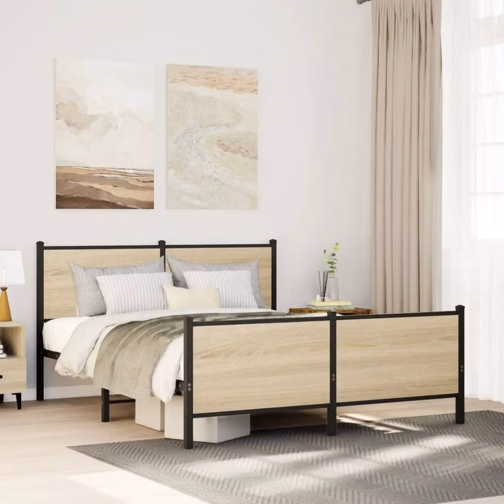 Berkfield Home Metal Bed Frame in Sonoma Oak, Brown, W/D/H: 140 x 200 cm – 2