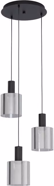 Loops Suspended Pendant Light in Black with Transparent Glass Shade, E27, 3x40W