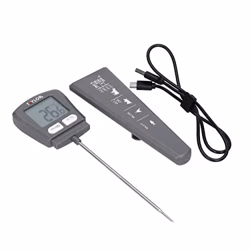 Taylor Pro USB Rechargeable Instant Read Digital Meat Thermometer in Black or Grey, W/D/H: 20.5 x 2.5 x 5.7 cm
