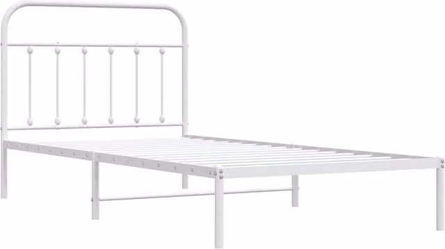 Berkfield Home Metal Bed Frame with Headboard in White, W: 107 cm, H: 112 cm, D: 203 cm
