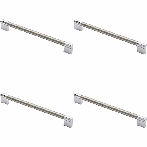 Loops 4 Pack Keyhole Bar Pull Handles in Satin Nickel and Chrome, Fixing Centres: 224 mm, W: 23.6 cm, D: 1.4 cm