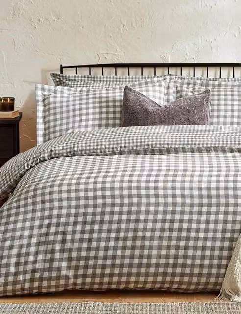 YARD Barton Gingham Checked Cotton Percale Bedding Set, Grey Mix, 200 x 200 cm