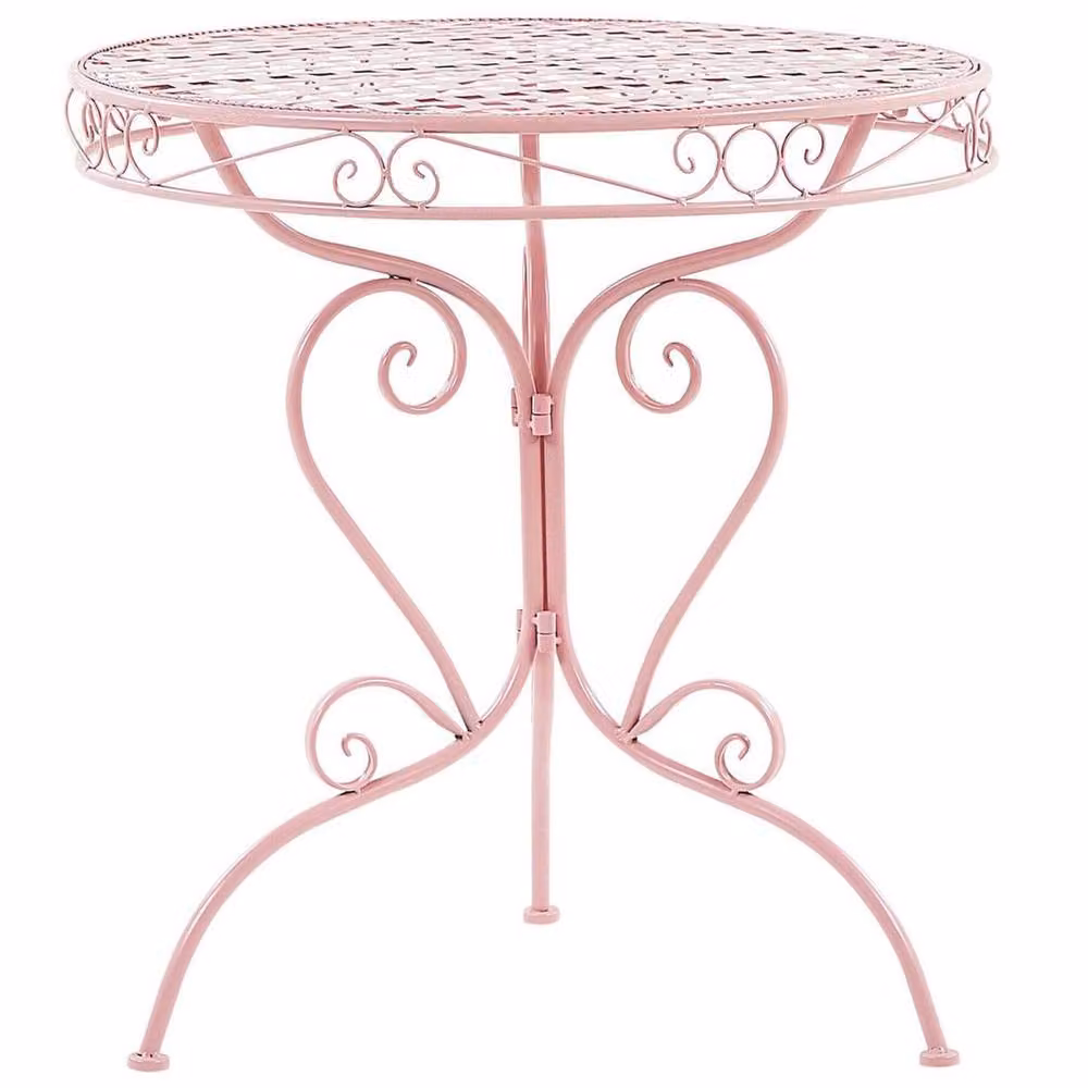 Wyld and Coco Evergarden Pink Powder-Coated Iron Bistro Table with Scrollwork – 2