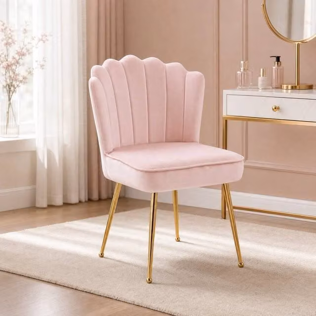 STILVORA Pink Velvet Shell Accent Chair with Gold Metal Legs – 1