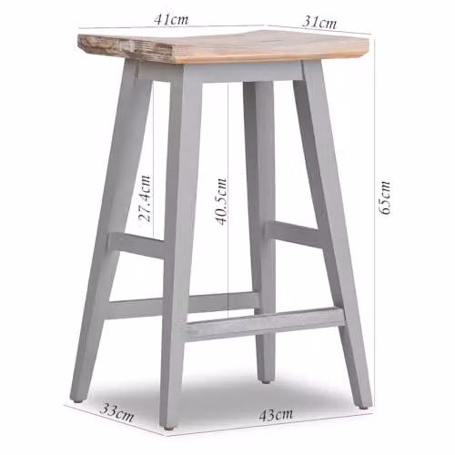 Statement Furniture Florence Bar Stool in Grey with Acacia Wood Seat, W43 x D33 x H65 cm – 2