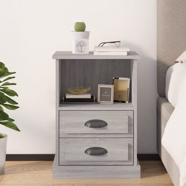 Berkfield Home Grey Sonoma Bedside Cabinet W/D/H: 43 x 36 x 60 cm