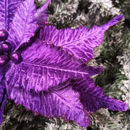 Samuel ALEXANDER Purple Velvet Poinsettia Stem with Glitter Christmas Decoration, 76 cm – 2