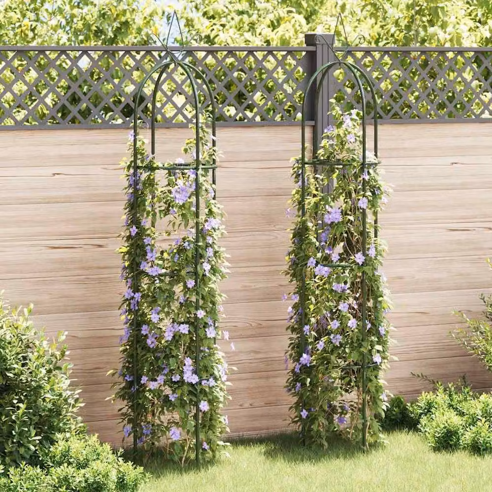 Berkfield Home Garden Arch Tower 2 Piece Metal Support Set in Green, H: 190 cm, W: 38 cm – 2
