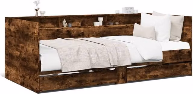 Berkfield Home Single Daybed with Drawers in Smoked Oak Brown, W/D/H: 90 x 190 cm