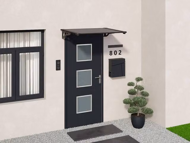 Vente-unique Kepler Aluminium Sloping Door Canopy in Black and Grey, W: 150 cm, D: 90 cm