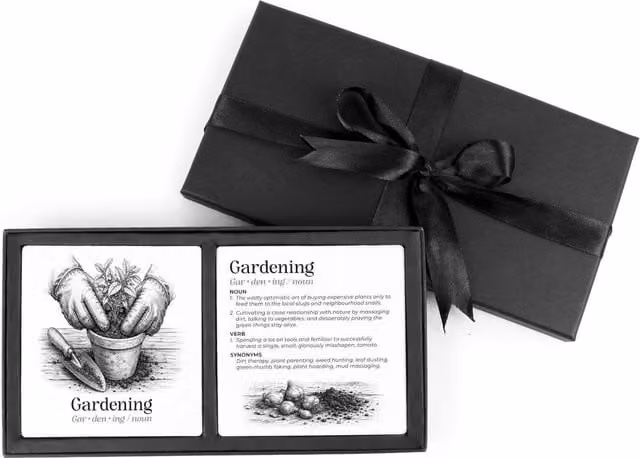 Purely Home Gardening Definitions Ceramic Coaster Gift Set in White and Black