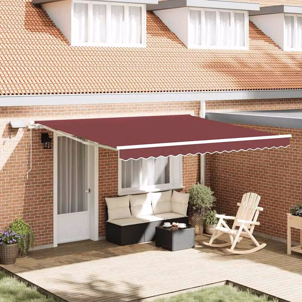 Berkfield Home Manual Retractable Awning with LED in Burgundy, W: 400 cm, D: 300 cm – 2