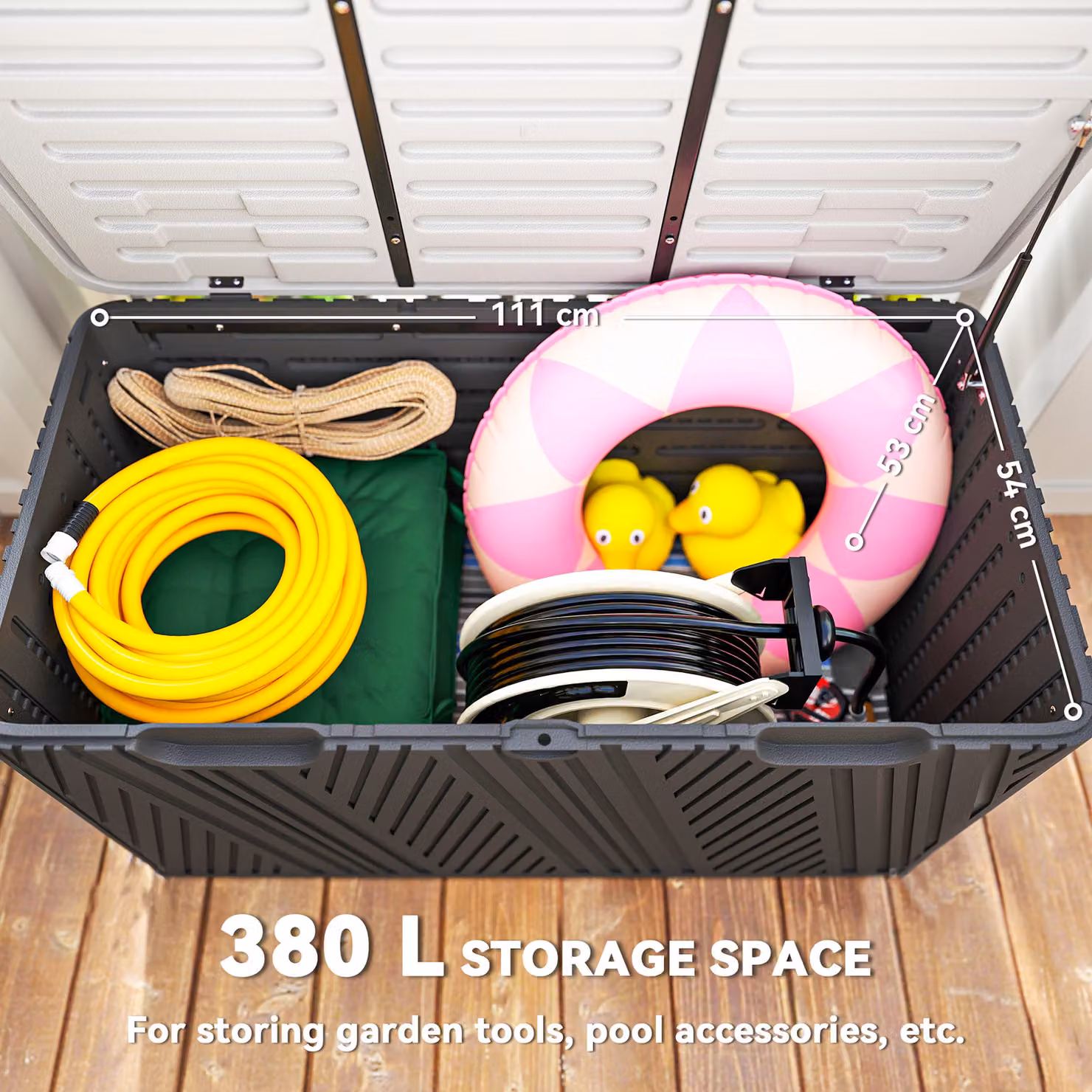 Outsunny 380L Waterproof Outdoor Storage Box with Lockable Lid in Black – 4