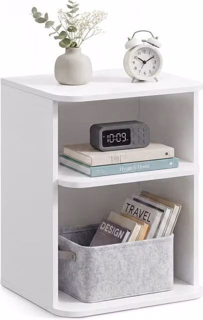 VASAGLE Modern Nightstand with Open Shelves in White