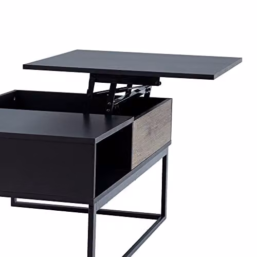 Teamson Home Bryson Modern Rectangular Wooden Coffee Table with Adjustable Lift-Top and Storage, Black, W: 60.3 cm, D: 45.1 cm, H: 36.3 cm – 4