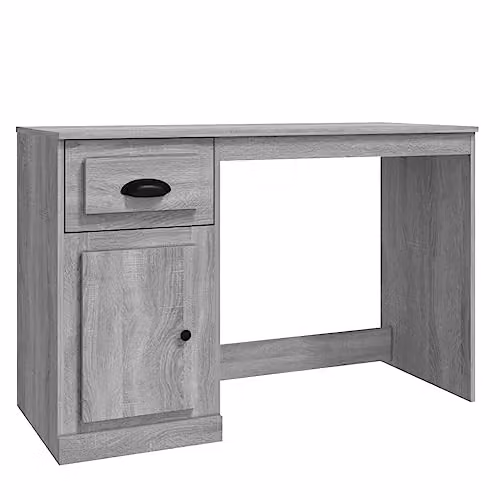 vidaXL Modern Writing Desk with Single Pedestal Drawer in Grey, W/D/H: 115 x 50 x 75 cm