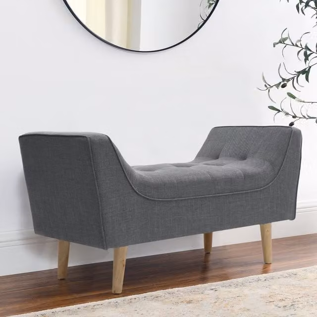 Livingandhome Mid-Century Chenille Upholstered Bench Footstool in Grey