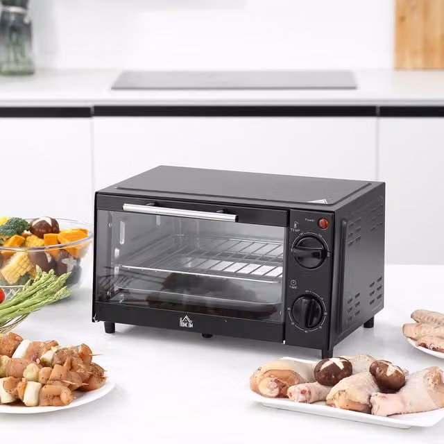 HOMCOM 9L Mini Countertop Electric Grill and Oven with Timer Control, 750W, Black – 1