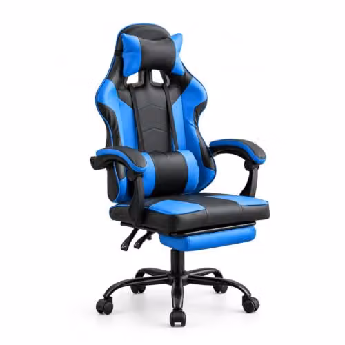 Samuel Alexander Blue Faux Leather Ergonomic Gaming Chair with Headrest and Foot Ring – 6