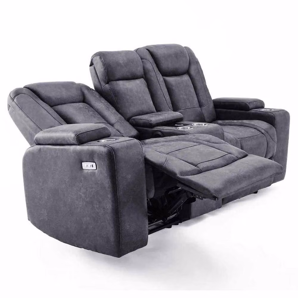 Furnishings For Less UK Juniper Grey Fabric Electric Recliner Sofa Set (3+2+1) with USB Charging, Cup Holders and LED Lighting – 2