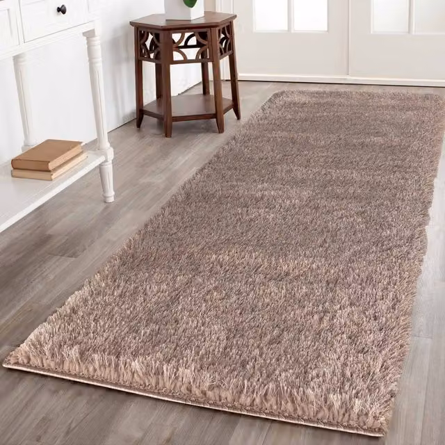 Desire Rugs Modern Soft Plain Shimmer Shaggy Runner in Bronze/Brown, W: 60 cm, L: 220 cm