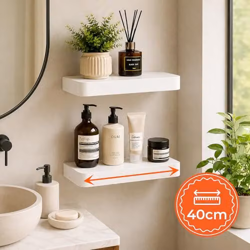 Innoteck Set of 2 White Oak Floating Wall Shelves with Rounded Edges, 40 cm – 2