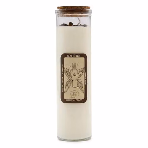 KDMD Confidence Magic Spell Pillar Candle with Crystals in White and Orange – 1