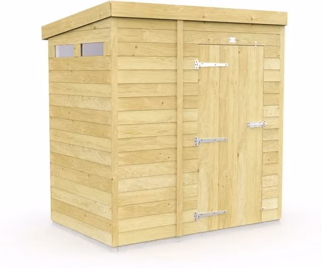 Buttercup Farm Pent Security Wood Shed with Single Door, Brown, W: 158 cm, D: 118 cm, H: 201 cm – 1