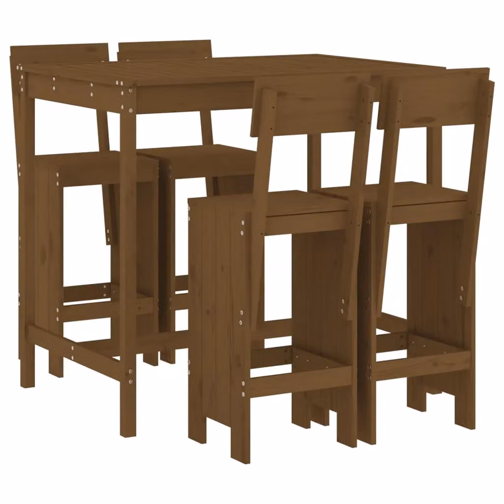 Berkfield Home 5 Piece Rustic Garden Bar Set in Honey Brown Solid Pine Wood – 2