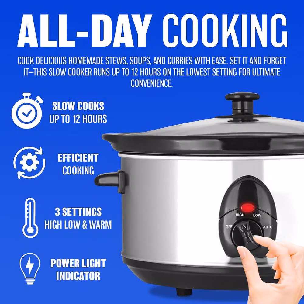 Elpine 1.5l Slow Cooker with 3 Heat Settings and Keep Warm Function in Silver and Black – 4