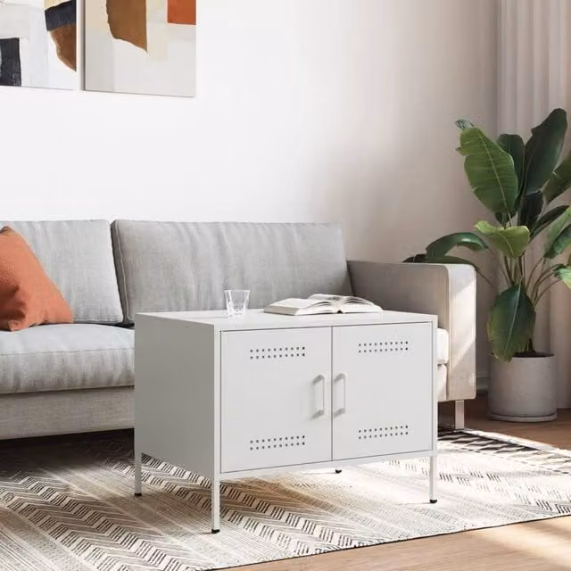 Berkfield Home White Metal Coffee Table W: 68 cm, D: 50 cm, H: 50.5 cm
