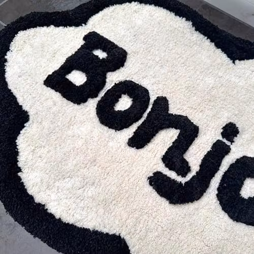 Mooky Mats Bonjour Slogan Non-Slip Bath Mat in Black and Beige, W: 50 cm, D: 80 cm – 4
