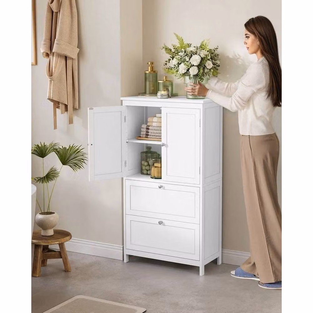 VOGREX White Modern Bathroom Storage Cupboard with 2 Drawers – 2