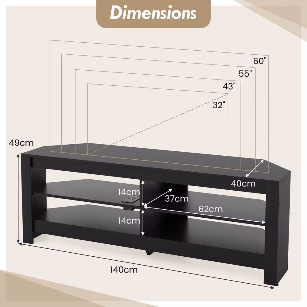 Kelvenix Modern 3-Tier Corner TV Stand Entertainment Console Table in Black Matt – 1