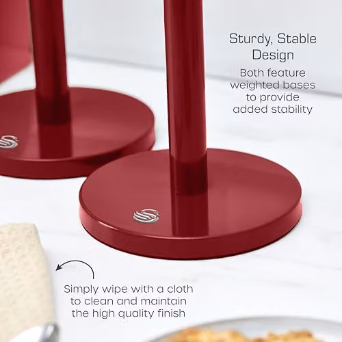 Swan Red Kitchen Towel Pole and 6 Mug Tree Set in Coated Steel with Weighted Bases – 3