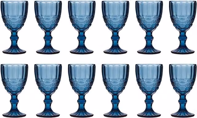 Dibor Set of 12 Sapphire Blue Vintage Luxury Wine Goblets, 350ml per glass