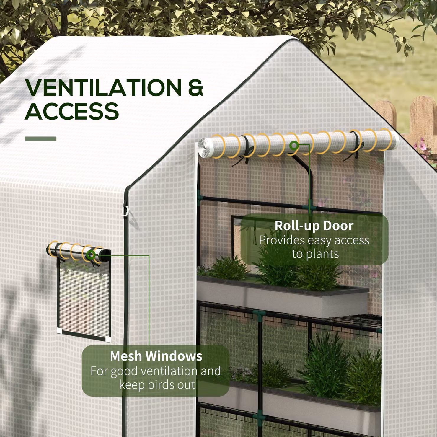 Outsunny White PE Replacement Walk-In Greenhouse Cover with Roll-Up Door and Windows, W/D/H: 140 x 143 x 190 cm – 3