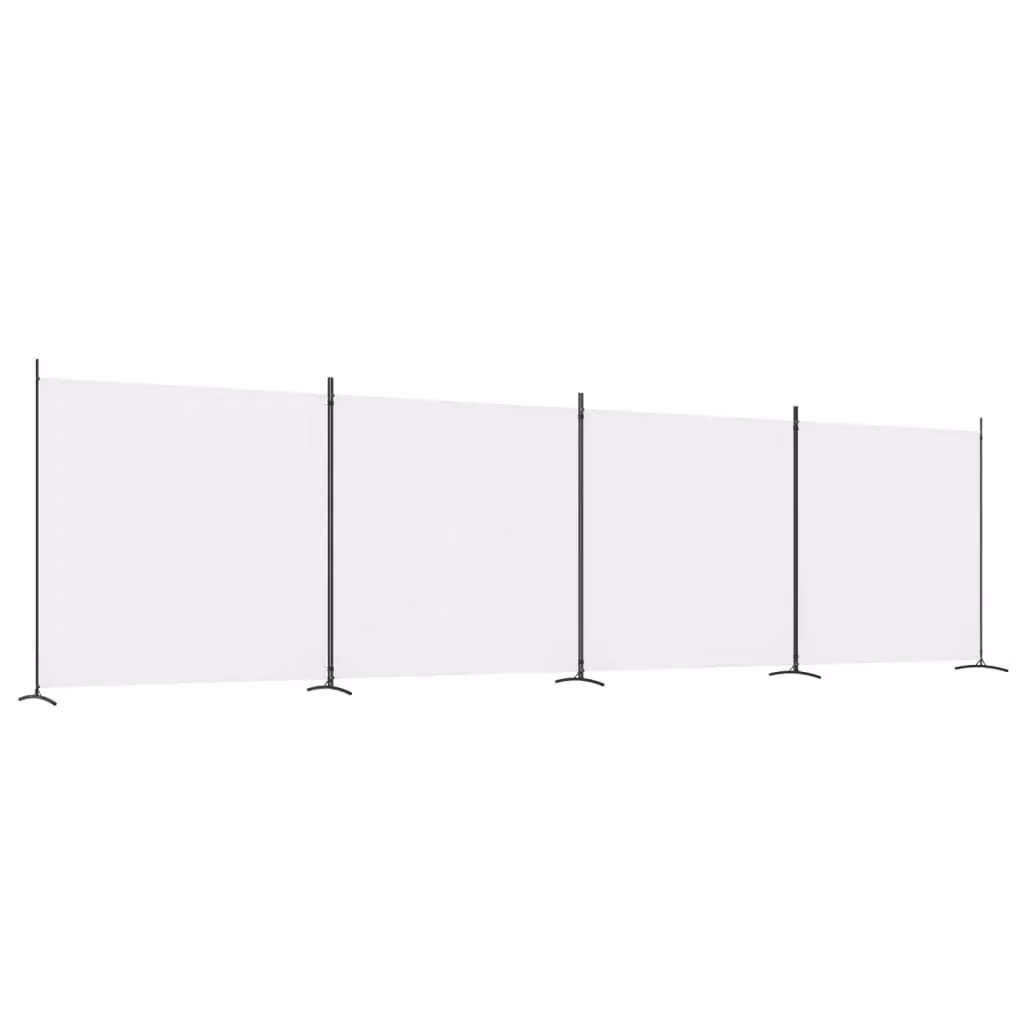 Berkfield Home 4-Panel Fabric Room Divider in White, H 180 cm x W 698 cm