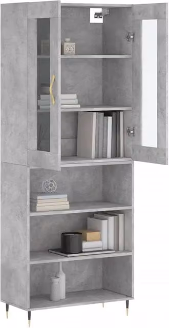 Berkfield Home Modern Highboard in Concrete Grey with Glass Doors, W/D/H: 69.5 x 34 x 180 cm – 1