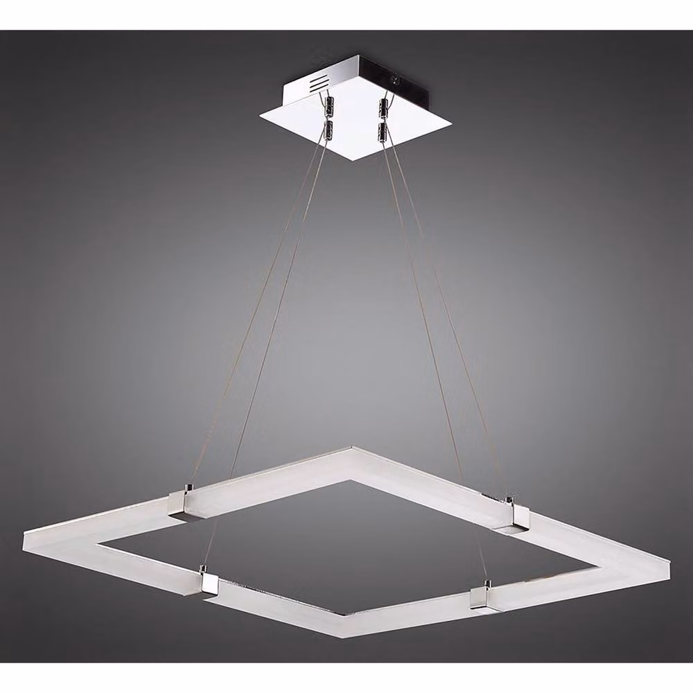 Netlighting Tacca Square LED Pendant Light, 28W, 2500lm, 3000K Warm White, Chrome and Grey Frosted Acrylic – 2
