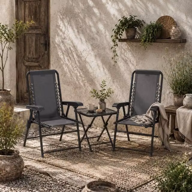 Wyld Haus Lano 3 Piece Dark Grey Mesh Folding Bistro Set in Black