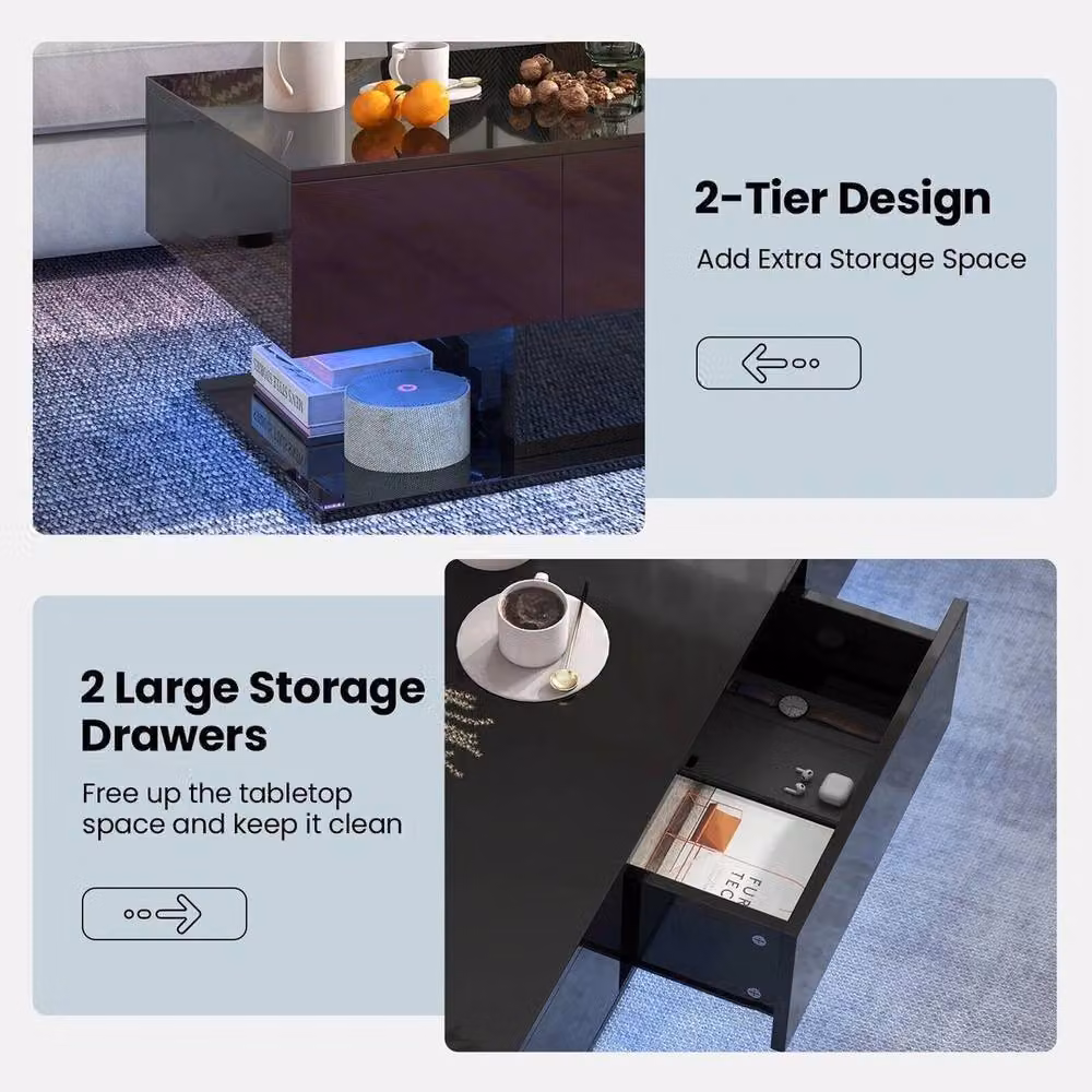 Kelvenix Modern 2-Tier Square Coffee Table in Black – 4