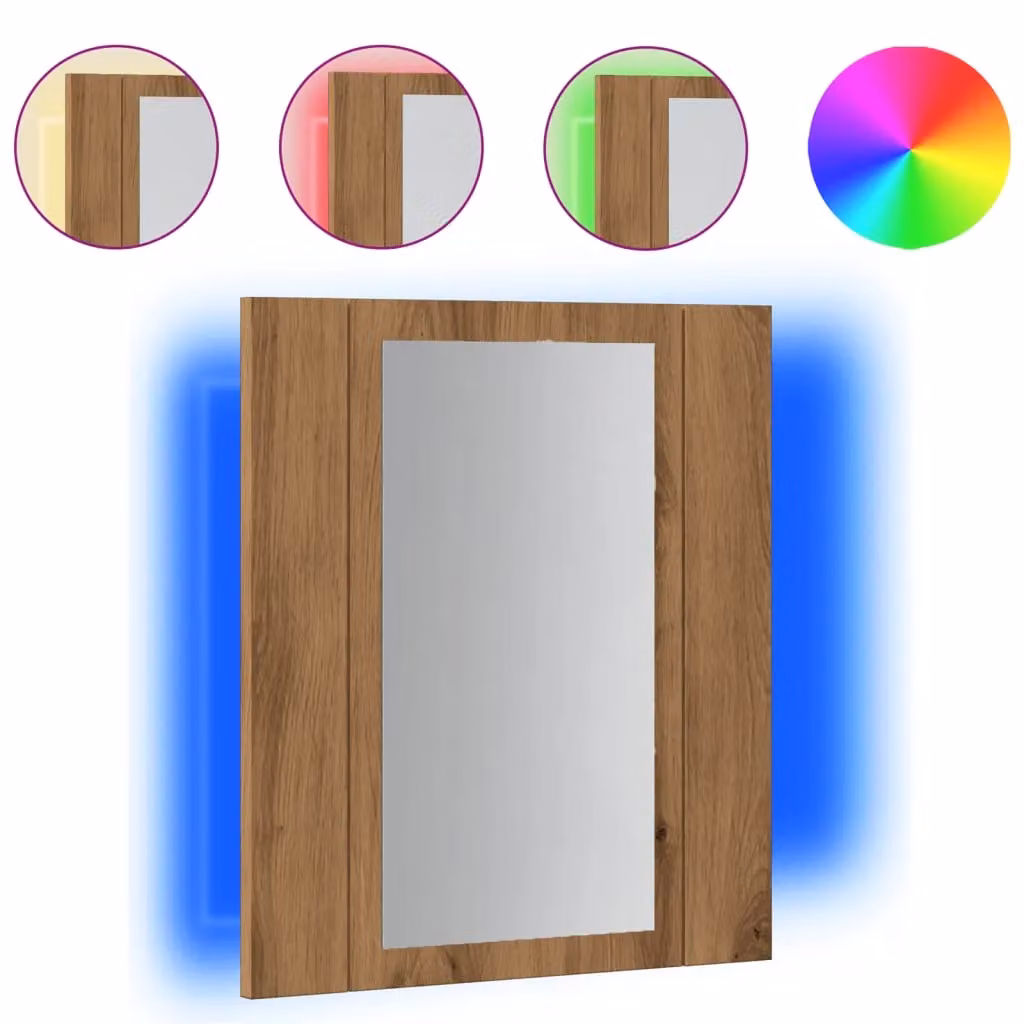 Berkfield Home LED Bathroom Mirror Cabinet in Artisan Oak Brown, W/D/H: 40 x 12 x 45 cm – 2
